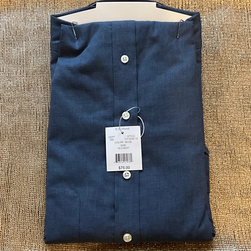 Classic Men’s Dress Shirt, EB Wood, 18 1/2, 36-37, Blue, Brand New! - Picture 3 of 4